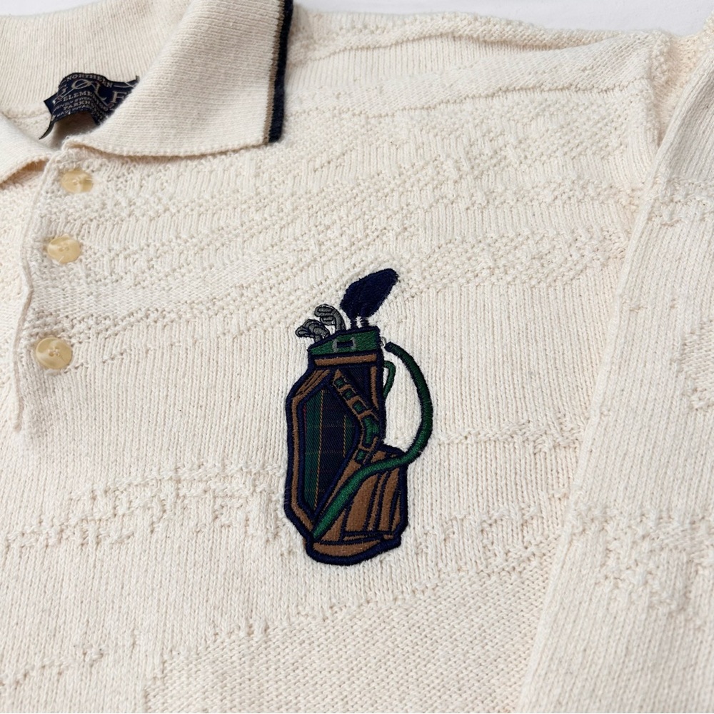 Vintage 90s Northern Golf Elements Knit Collared Textured Grandpa Sweater Medium - Picture 4 of 5